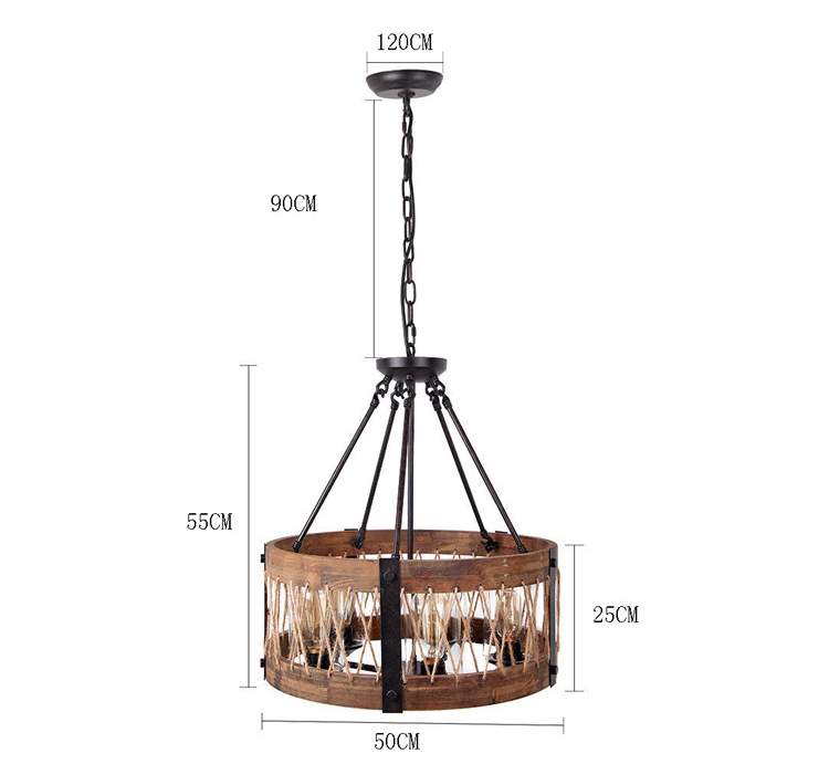 โคมไฟแขวนเพดานสไตล์ retro industrial ไม้เนื้อแข็งทรงกลม [ZR4125-01]