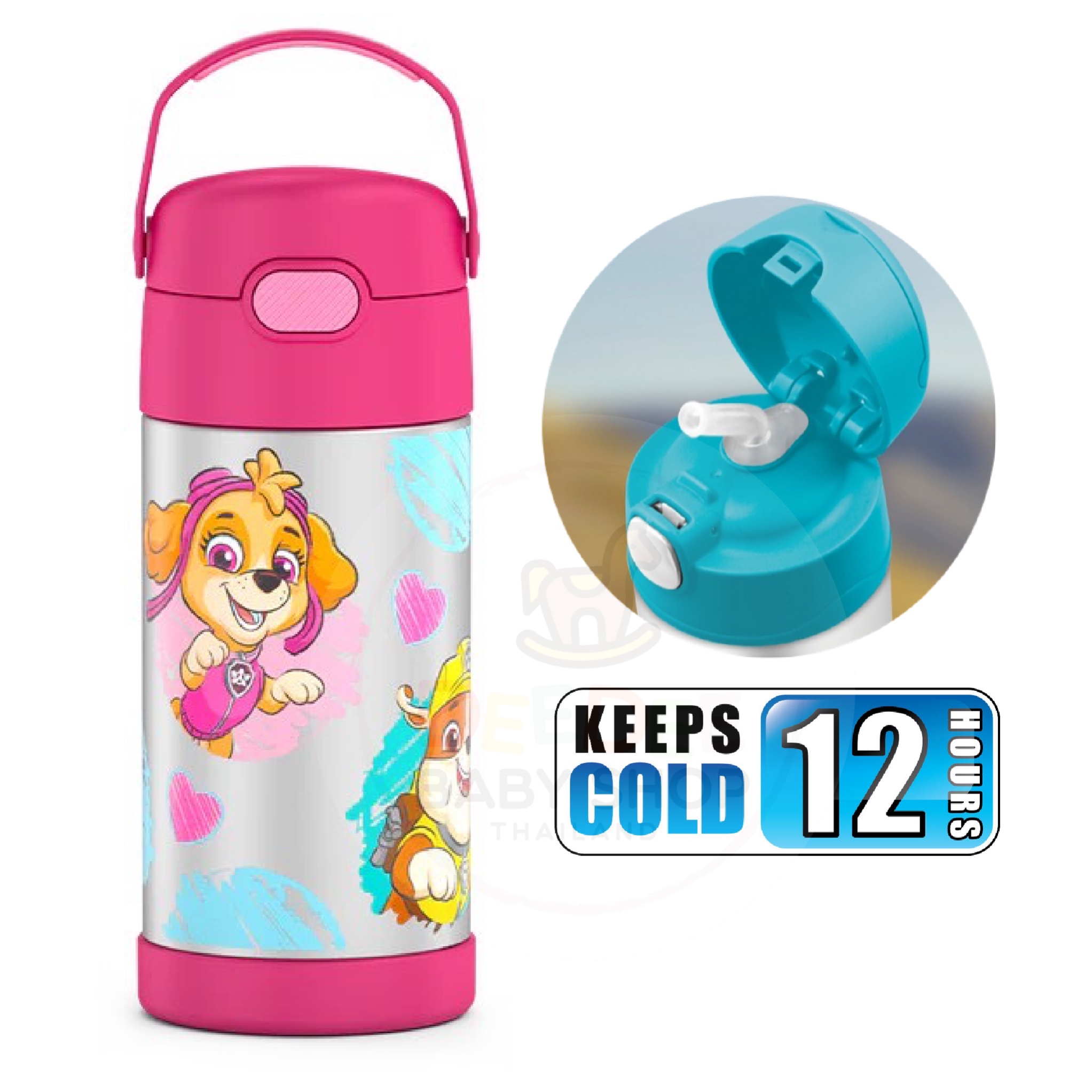 กระติกน้ำสเตนเลสรักษาอุณหภูมิ Thermos Paw Patrol Skye & Friends FUNtainer Vacuum Insulated Stainless Steel Bottle 12OZ with Bali Handle