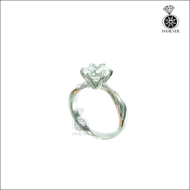 แหวนเงินแท้ 925 ชุบทองคำขาว ประดับเพชรCZ H&A