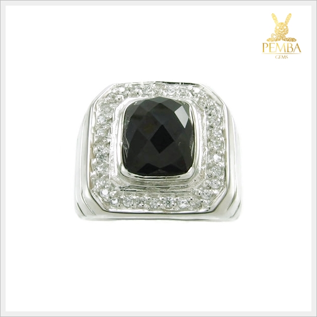 แหวนนิลแท้ ล้อมเพชรCZ งดงาม เท่อย่างมีสไตล์ ใส่เพิ่มความมั่นใจ