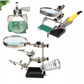 Center x แท่นจับยึดชิ้นงาน2แขนพร้อมแว่นขยายและที่วางหัวแร้งบัดกรีJM-508