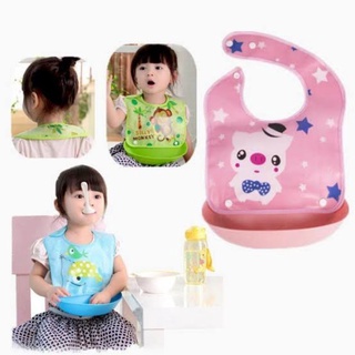 ผ้ากันเปื้อนเด็กมีถาดซิลิโคน ชุดกันเปื้อนซิลิโคนเด็กแบบมีถาดรองลายการ์ตูน