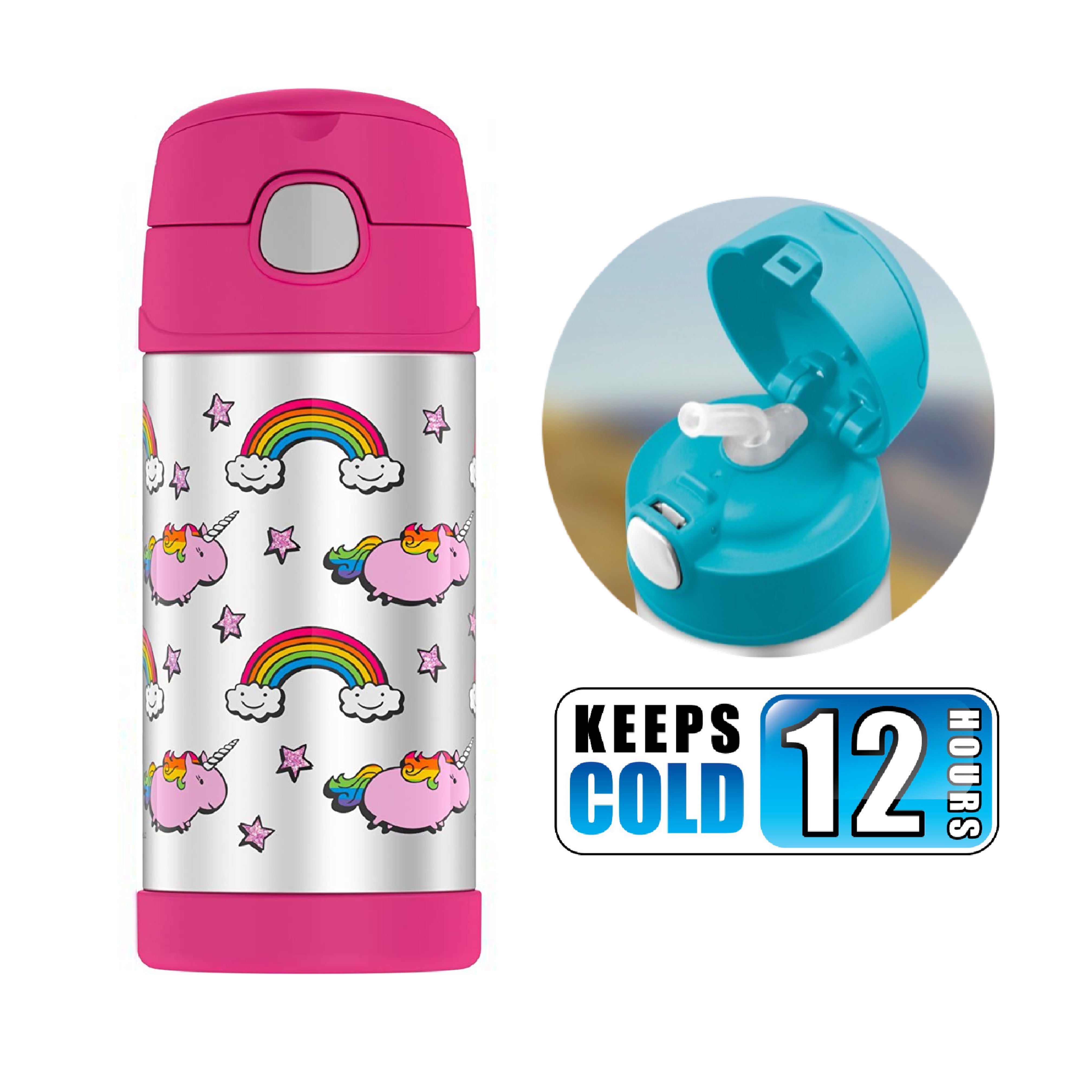 กระติกน้ำสเตนเลสรักษาอุณหภูมิ Thermos Fat Unicorn FUNtainer Vacuum Insulated Stainless Steel Bottle 12OZ