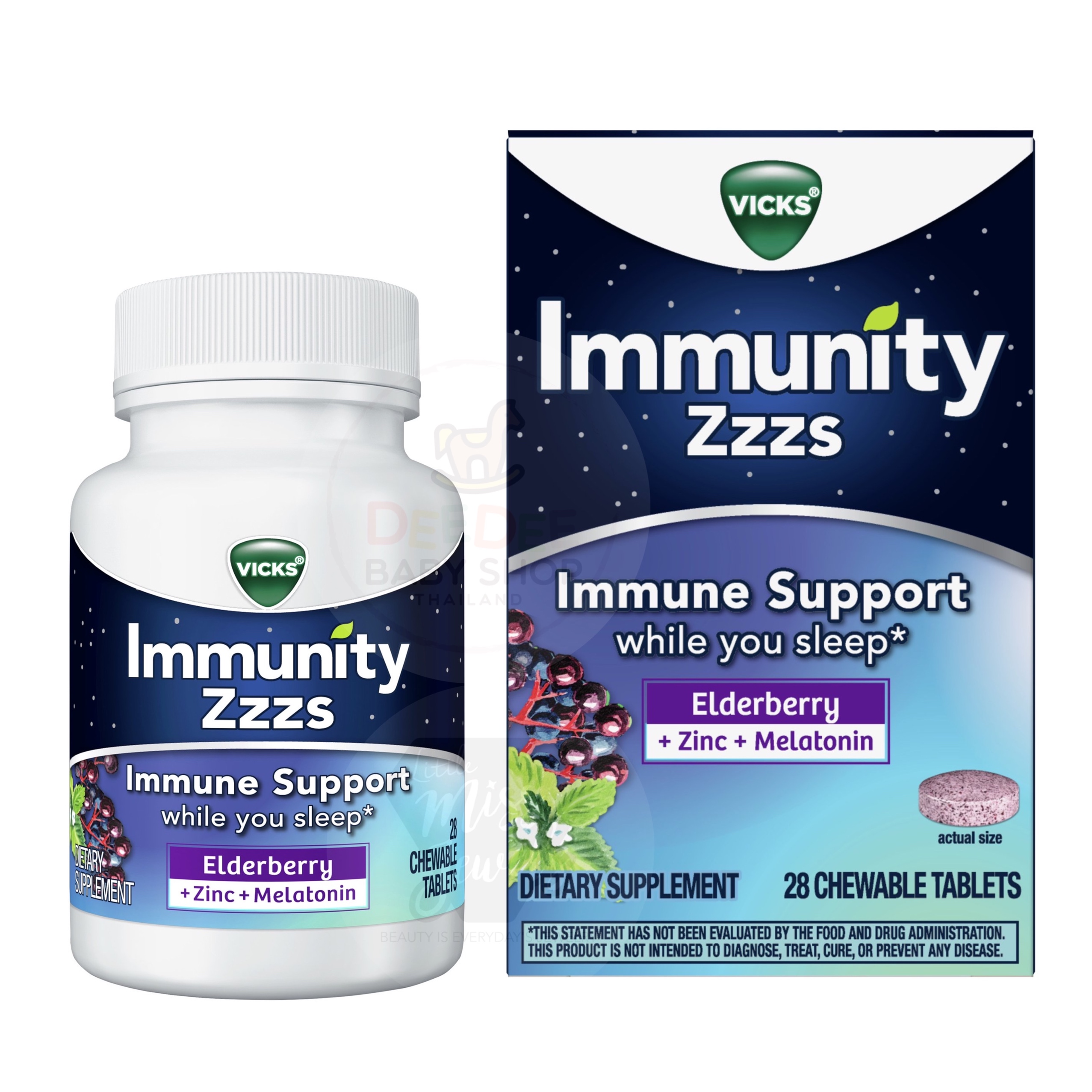 วิตามินช่วยการนอนหลับพร้อมเสริมภูมิคุ้มกัน Vicks Immunity Zzzs Immume Support Chewable Tablets