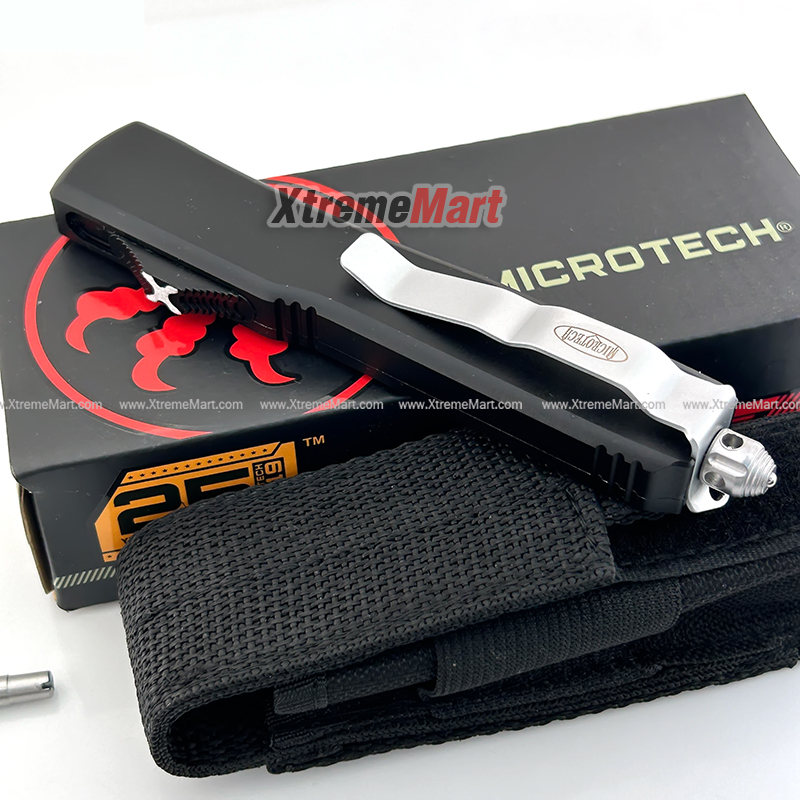 มีดสปริงขนาดกลาง Microtech (New Ultratech) คมเดียว ใบเงิน Combat Troodon 00556 Automatic Knife