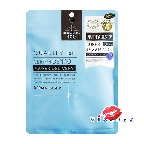 (ซองสีฟ้า) Quality 1St Derma Laser Super Ceramide 100 (7 แผ่น/ 1ซอง) มาส์กสุดฮิตจากญี่ปุ่น อุดมด้วยเซราไมด์ ด้วยเทคโนโลยีนาโนแคปซูล ช่วยนำพาสารบำรุงเข้าสู่ผิว ให้ผิวแข็งแรง สมดุล ชุ่มชื้น