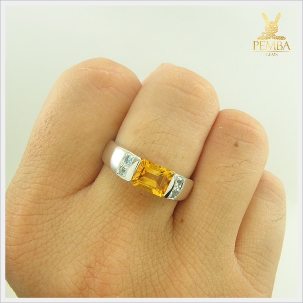 แหวนซิทรินแท้ เงินแท้925 ชุบทองคำขาว ท่านชายใส่เท่อย่างมีสไตล์