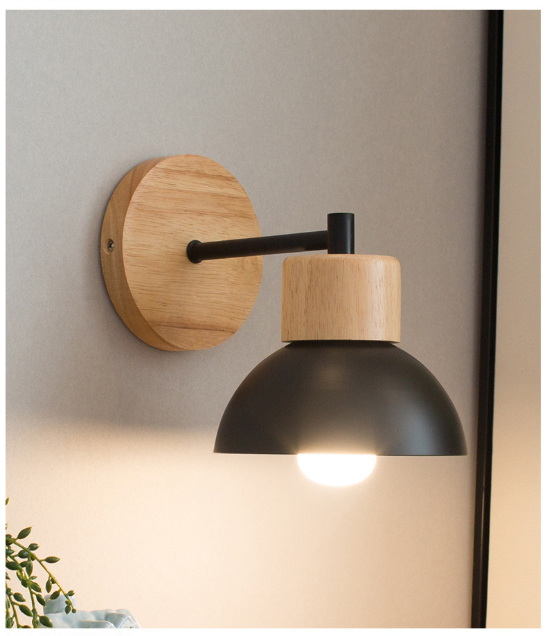 โคมไฟติดผนังฐานไม้โป๊ะโคมโลหะทรงครึ่งวงกลม สไตล์โมเดิร์นเรียบง่าย [WOL-15]