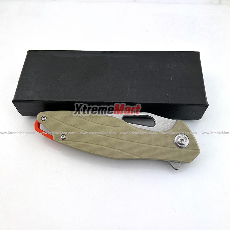มีดพับด้ามดำ D2 Blade Pocket Knives ด้ามท้ายสีส้ม G10 Handle (ด้ามเทา)