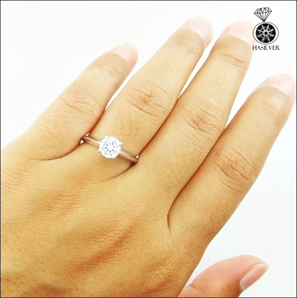แหวนเงินแท้ 925 ชุบทองคำขาว ประดับเพชรCZ H&A อเมริกา