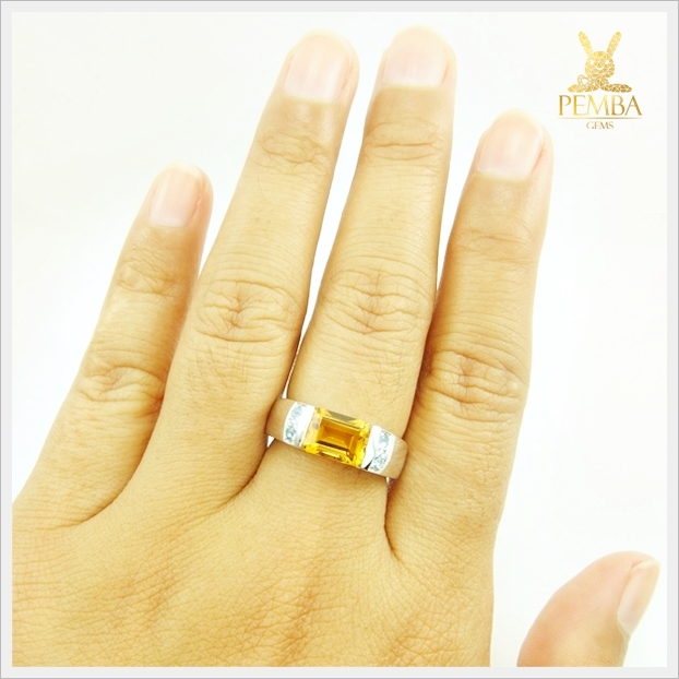 แหวนซิทรินแท้ สี่เหลี่ยม สวยเก๋ ดูมีสไตล์ เงินแท้925 แหวนพลอยแท้