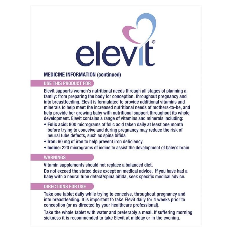 วิตามินรวมสำหรับคุณแม่เตรียมมีบุตรและคุณแม่ตั้งครรภ์ Elevit Pre-Conception & Pregnancy (100 Tablets)