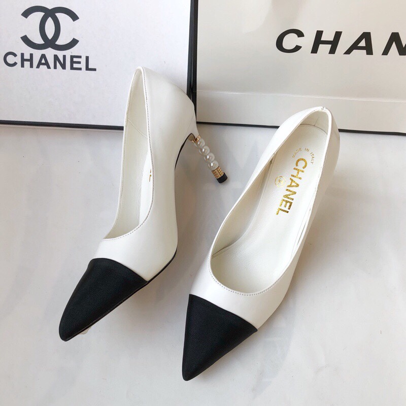 รองเท้า cn คัทชู ส้นสูง ไซส์ 34-41 สีขาว ดำ ครีม