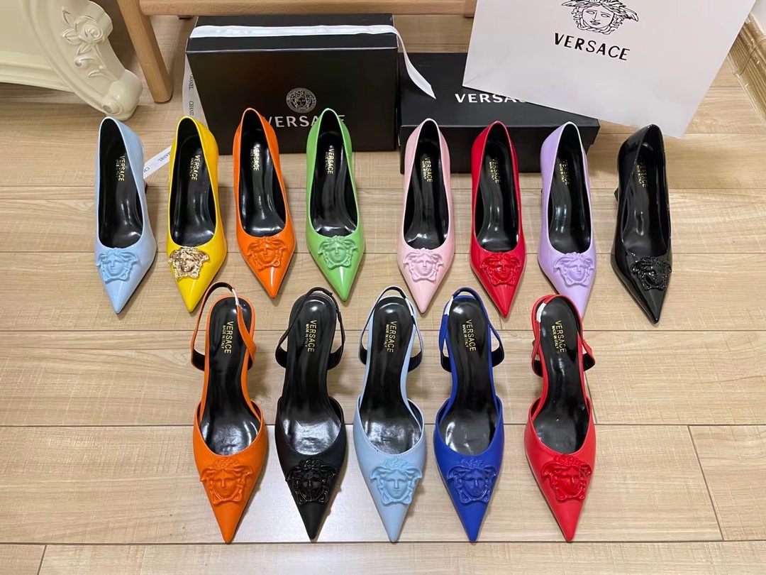 รองเท้า versace หนังแท้ 7 cm size 34-42 ส้นสูงและ slingback