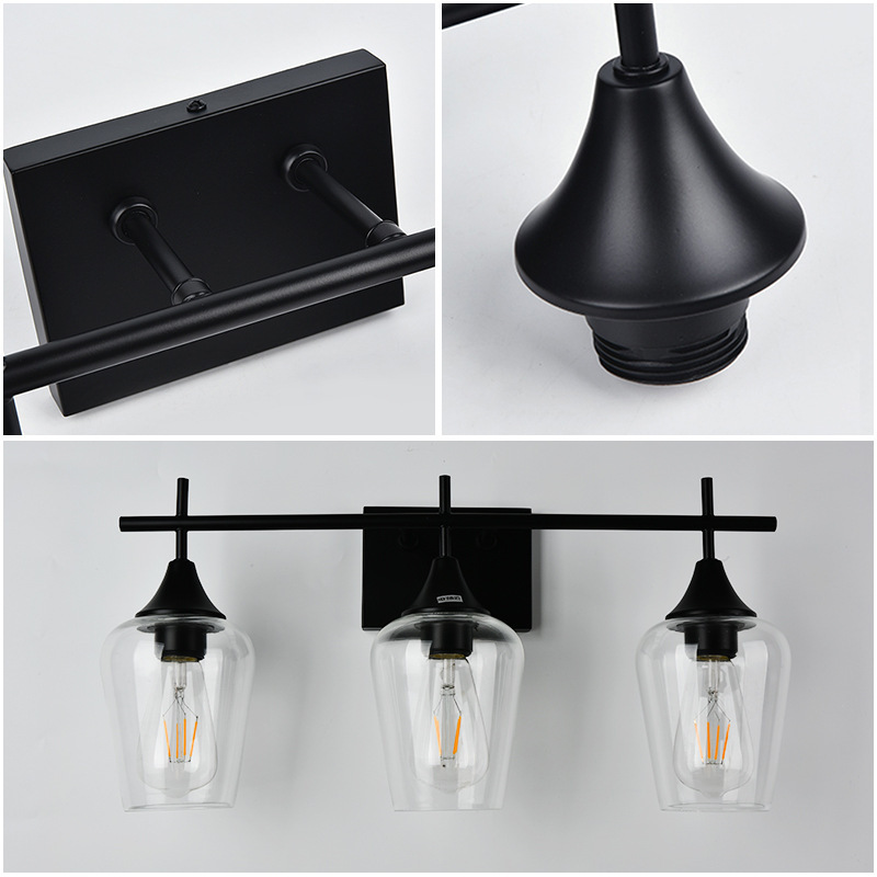 โคมไฟติดผนังทรงแก้วไวน์ใสโครงสีดำ [JK2011]