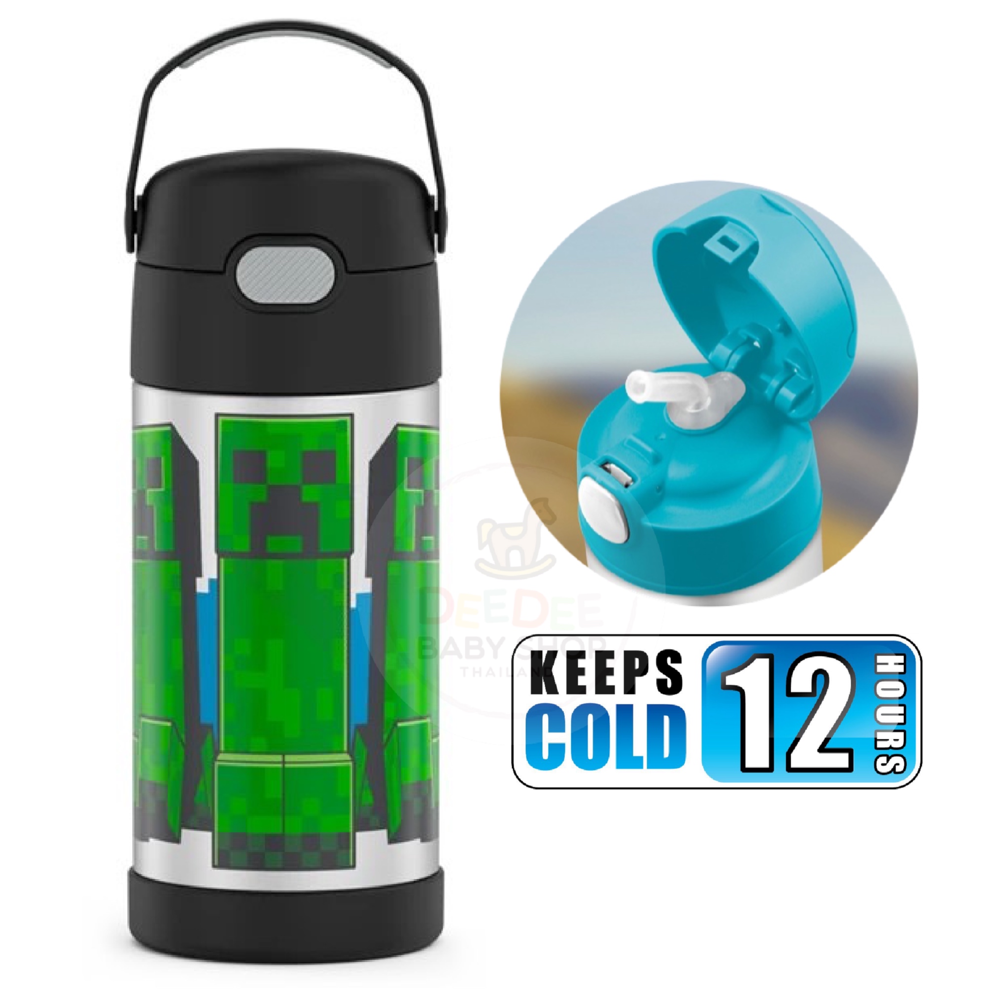 กระติกน้ำสเตนเลสรักษาอุณหภูมิ Thermos Minecraft FUNtainer Vacuum Insulated Stainless Steel Bottle 12OZ with Bali Handle