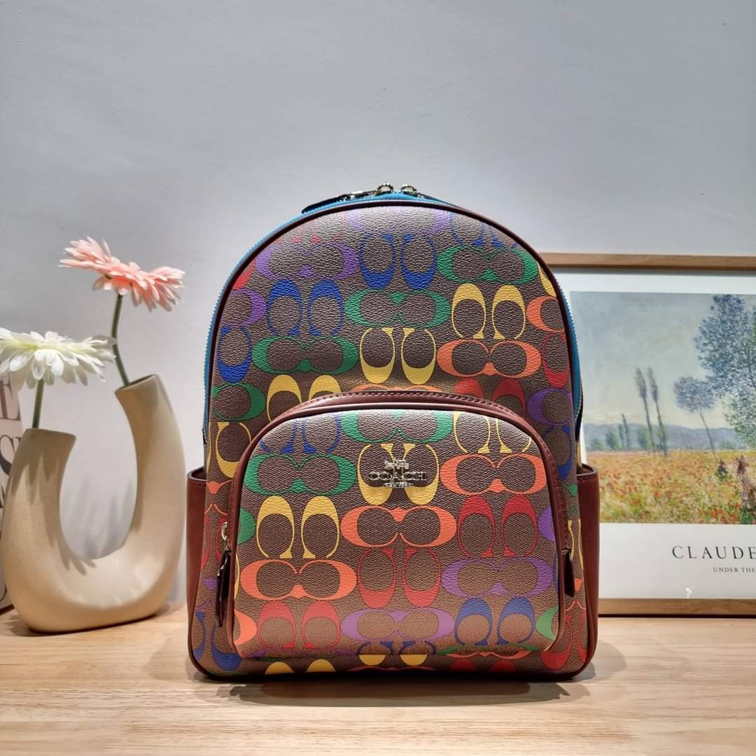 COACH CA140 COURT BACKPACK IN RAINBOW SIGNATURE CANVAS (แอดไลน์ก่อนสั่งซท้อ)