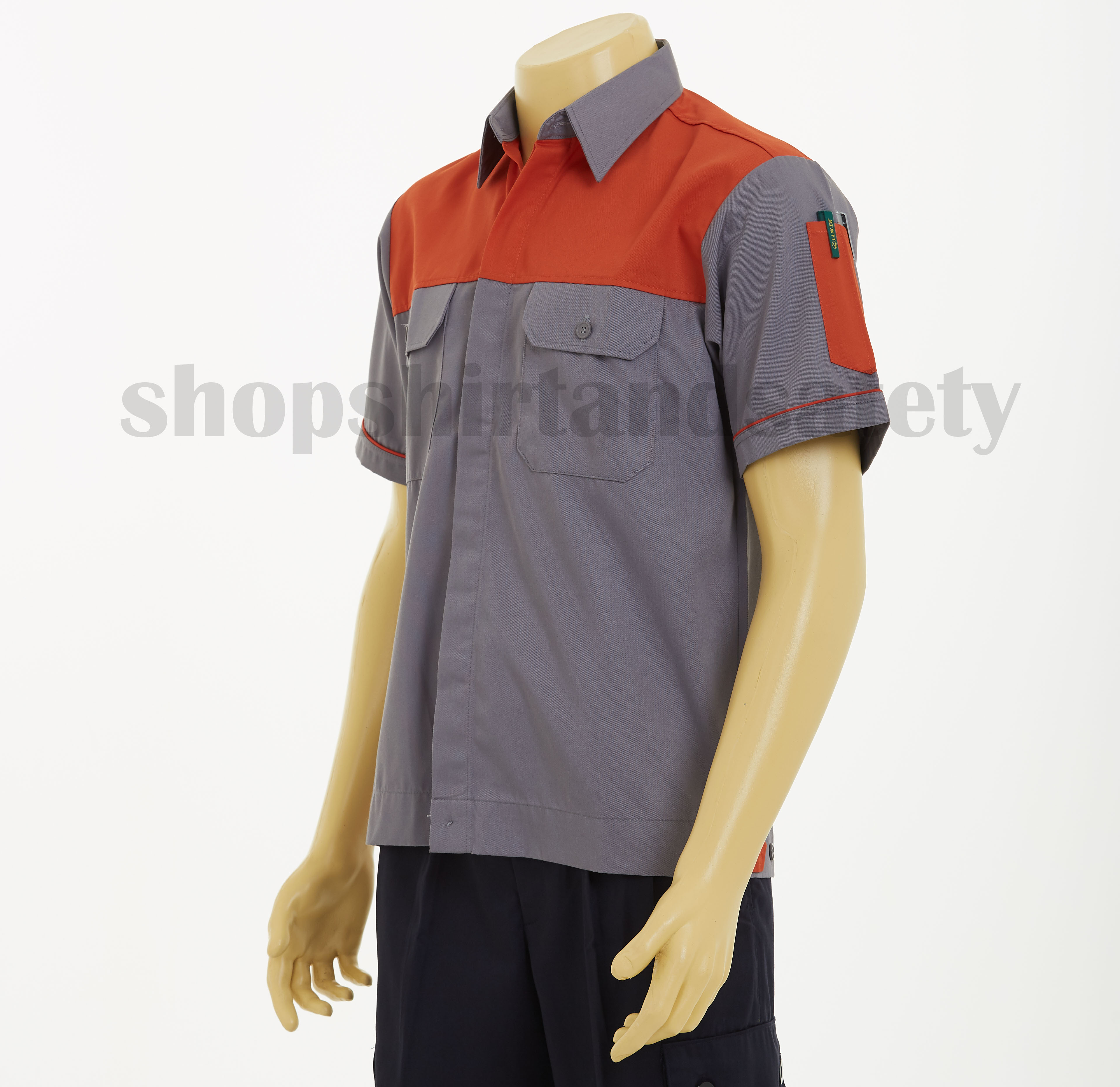 เสื้อช็อปแขนสั้นแบบเทาอกส้มเพิ่มกระดุมซ่อนสาบ