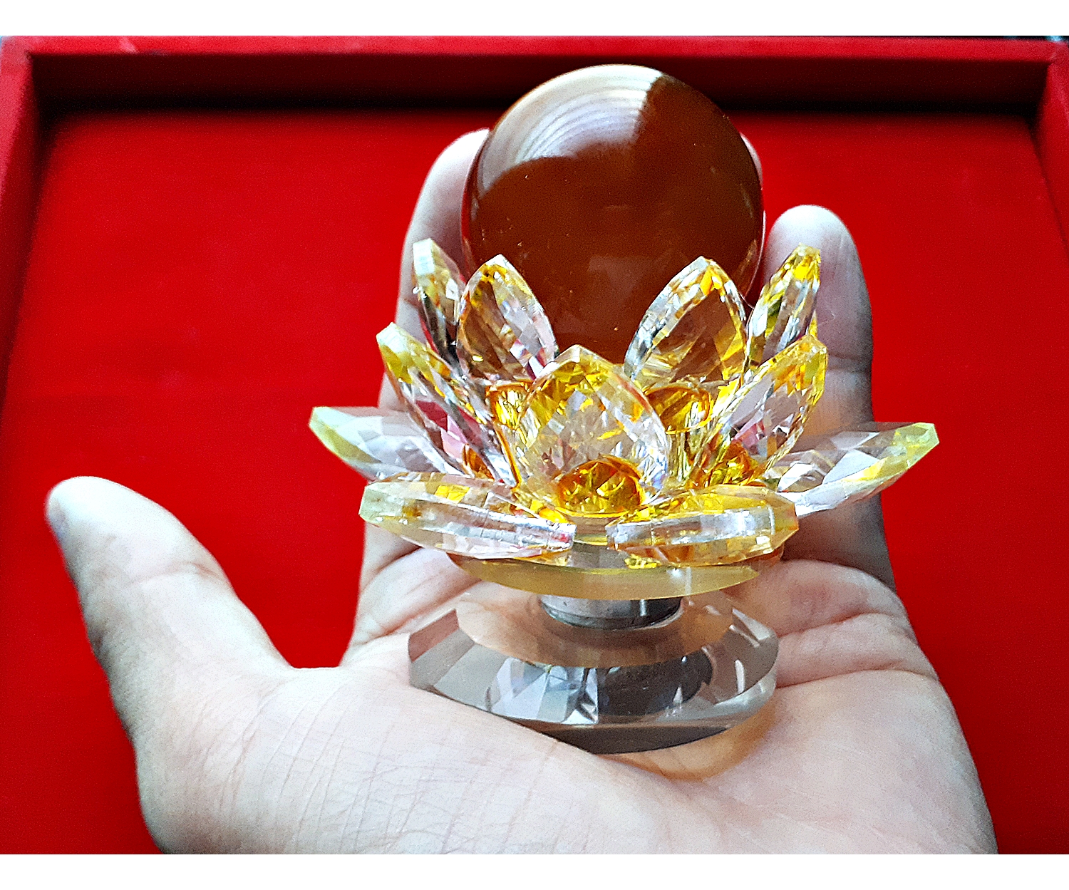 ฐานวางลูกแล้ว ขาตั้งที่วางลูกแก้ว ฐานคริสตัลกลีบดอกบัว2ชั้น คละสีต่างๆ หลากสี หลายขนาด (ขายปลีก ขายส่ง)