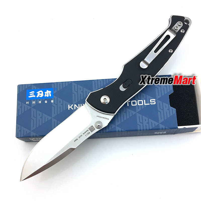 มีดพับ SANRENMU 9011 / SRM-9011 ใบมีดสแตนเลส 12c27 ใบเงินเรียบ ด้ามจับ G10 สีดำ