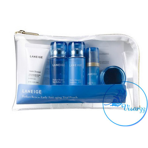Laneige Perfect Renew Early Anti-Aging Trial Pouch (5 Items) เซ็ตบำรุงผิวลดเลือนริ้วรอยครบ เพื่อผิวอ่อนกว่าไวครบขั้นตอน มาพร้อมกับกระเป๋าใสพกพาสะดวก