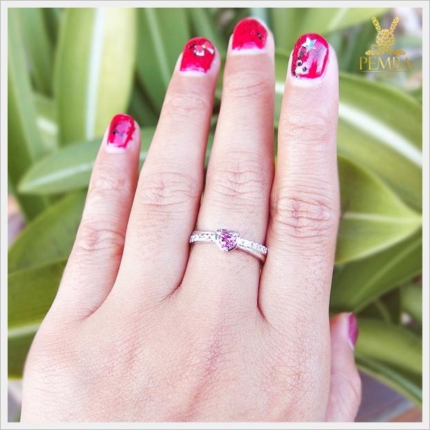 แหวนพิงค์ทัวร์มาลีนแท้ เงินแท้ ชุบทองคำขาว แหวนพลอยแท้