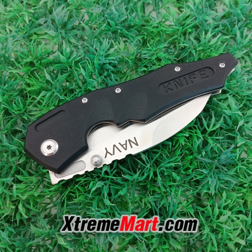 มีดพับ Navy รุ่น SR598B-BK Liner Lock Stainless Steel Folding Knife (สีดำ) พร้อมซองผ้าใส่มีด ด้ามจับ 2 สไตล์ G10&Stonewash