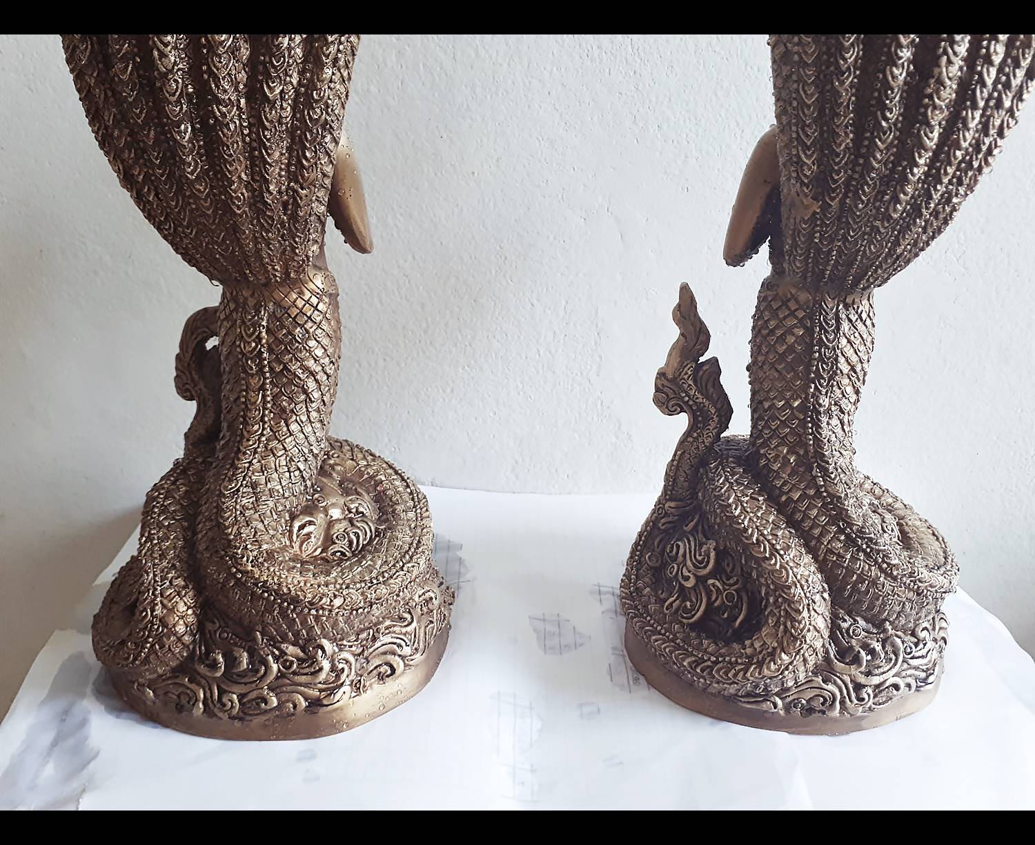 รูปหล่อ คู่ พญานาคราช ปางพรมมือ (ท่านปู่นาคา-ศรีสุทโธ ท่านยานาคี-ศรีปทุมวัน) พญานาคปรก 7ตน 7เศียร โลหะทองเหลือง (ขนาดบูชา สูง15นิ้ว) (ขายปลีก ขายส่ง)