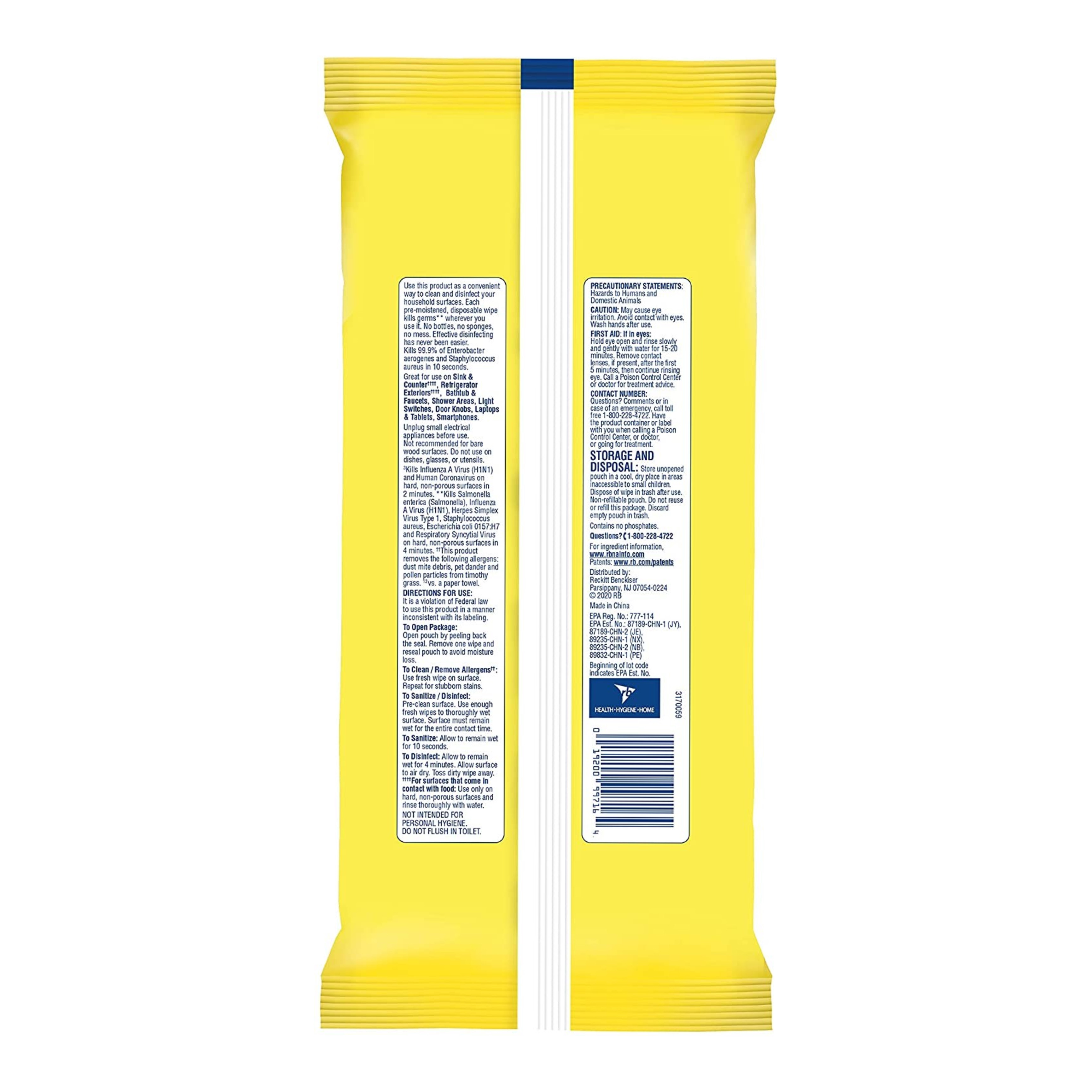 กระดาษเปียกทำความสะอาดพร้อมกำจัดเชื้อโรค Lysol Disinfecting Wipes - Lemon & Lime Blossom (80 Wet Wipes)