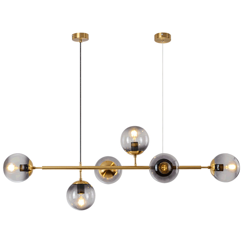 โคมไฟแขวนเพดาน Modern Luxury โป๊ะโคมแก้วทรงกลม 6 ดวง โครงสีทอง [LJ-6362]