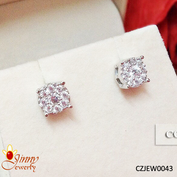 ต่างหูเงินแท้ เกษรดอกไม้ประดับเพชร cz