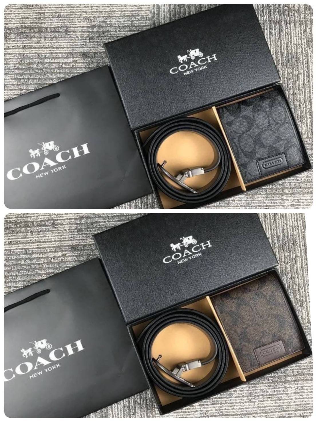 Coach Value Set Set สุดคุ้ม กระเป๋าสตางค์ใบสั้น + เข็มขัดหนังเข้า set (แอดไลน์ก่อนสั่งซื้อ)