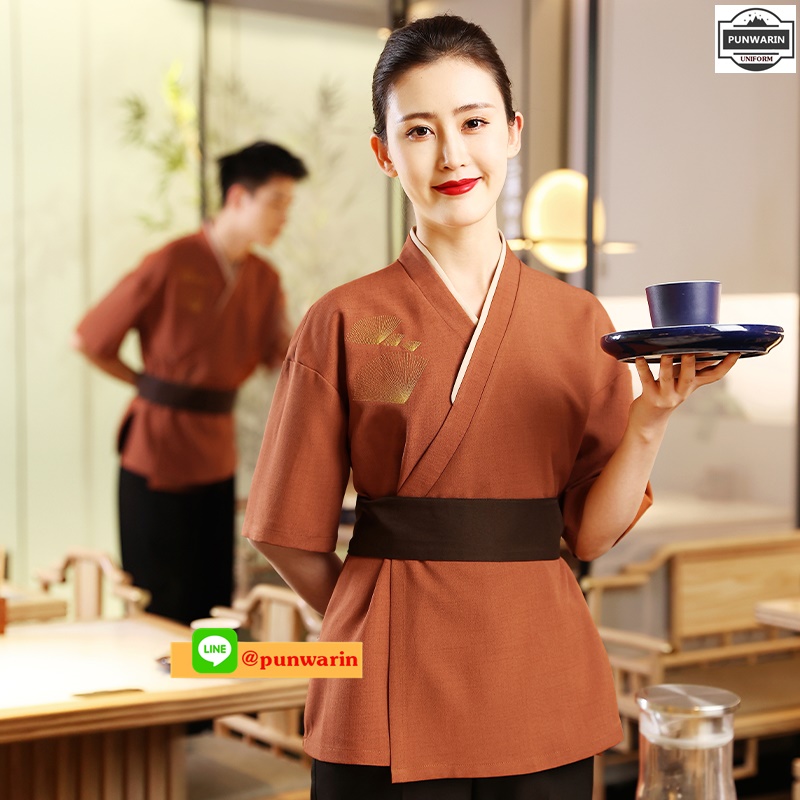 ชุดซูชิกิโมโนสไตร์ญี่ปุ่นเสริฟ สำหรับห้องอาหารญี่ปุ่นเกาหลีจีน เสื้อเชฟ พ่อครัว บริกร เสื้อซูชิ SKU-02953 สีภาพ S-3XL