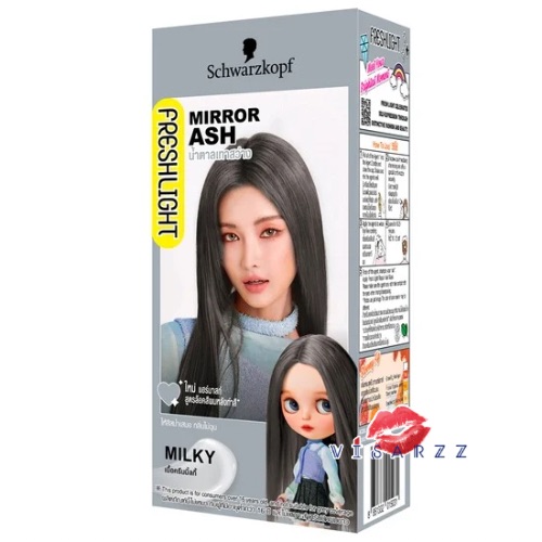 ( Mirror ASH ) Schwarzkopf Freshlight Milky Color สีน้ำตาลเทาสว่าง สวารอฟสกี้ ยาย้อมสีผม ยาเปลี่ยนสีผม สีน้ำตาลเทาสว่าง