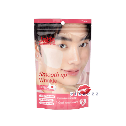 (สีชมพู 7ซอง 28แผ่น) Jabs Pre Makeup Pad Smooth Up Wrinkle สูตรนี้เหมาะสำหรับผู้ที่ต้องการให้ผิวรู้สึกเรียบเนียน พร้อมสัมผัสนุ่มสบาย เหมาะกับผิวแห้งหรือผิวที่ต้องการความสมดุล