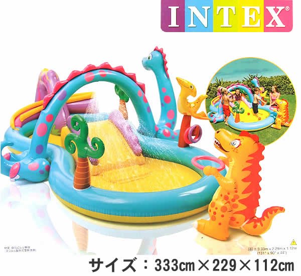 สระน้ำเป่าลมพร้อมสไลเดอร์และน้ำพุ Intex Dinoland Play Center