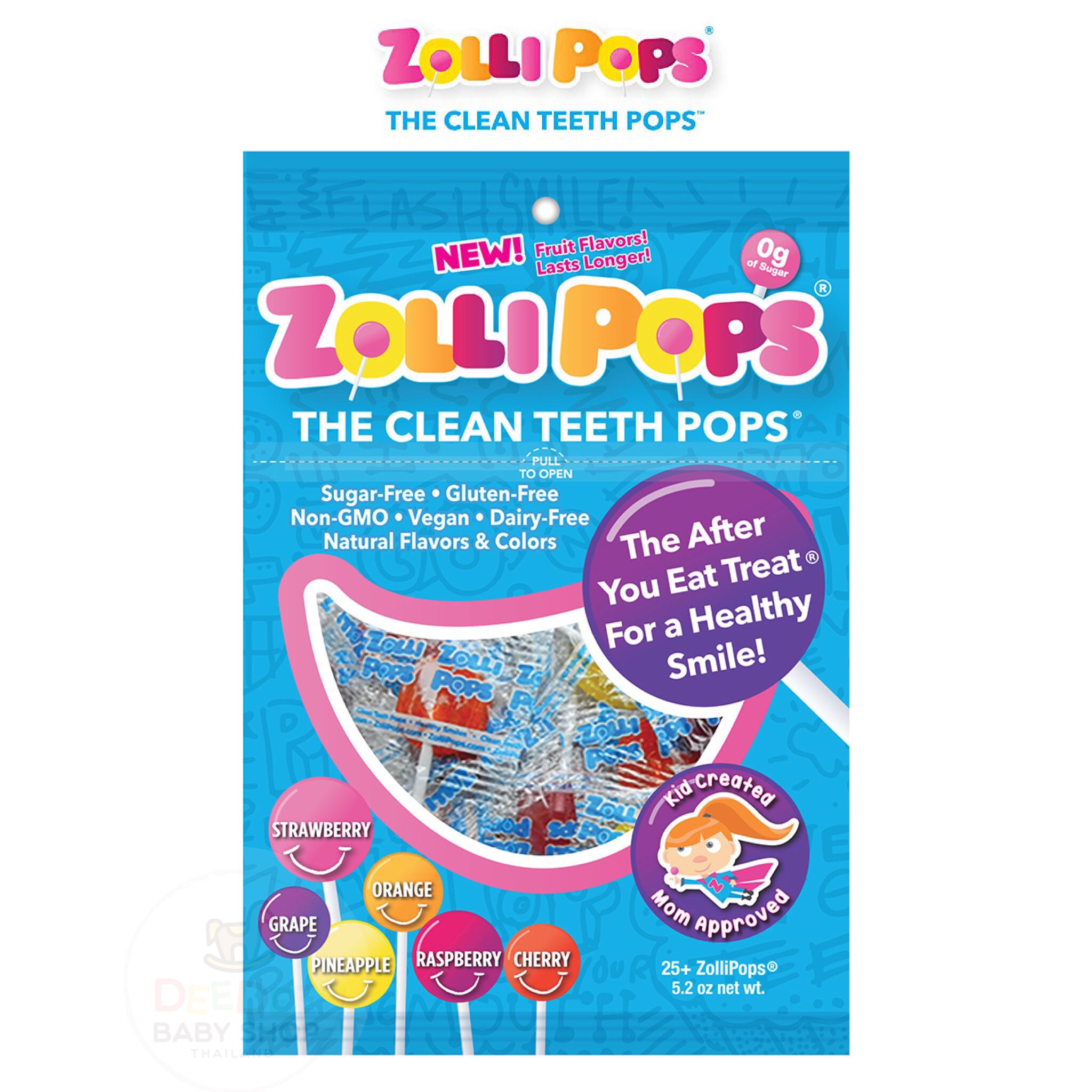 ลูกอมป้องกันฟันผุสำหรับเด็ก Zolli Pops THE CLEAN TEETH POPS (3.1 Oz.)