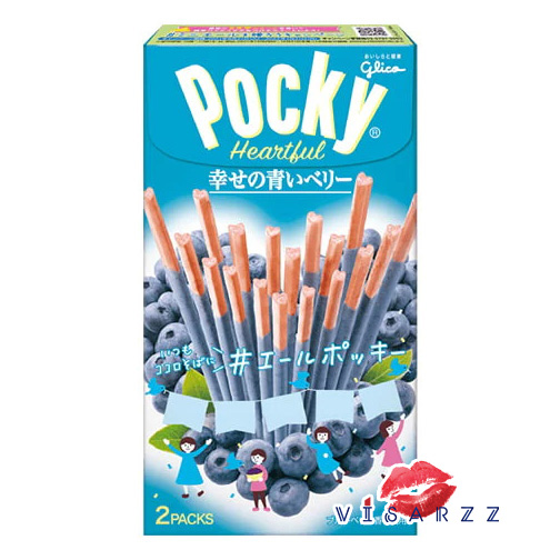 (Blueberry) Glico Pocky ป๊อกกี้ กูลิโกะ จากประเทศญี่ปุ่น Japan 1 กล่องมี 2 ซอง บิสกิตแท่งเคลือบหลากหลายรสชาด