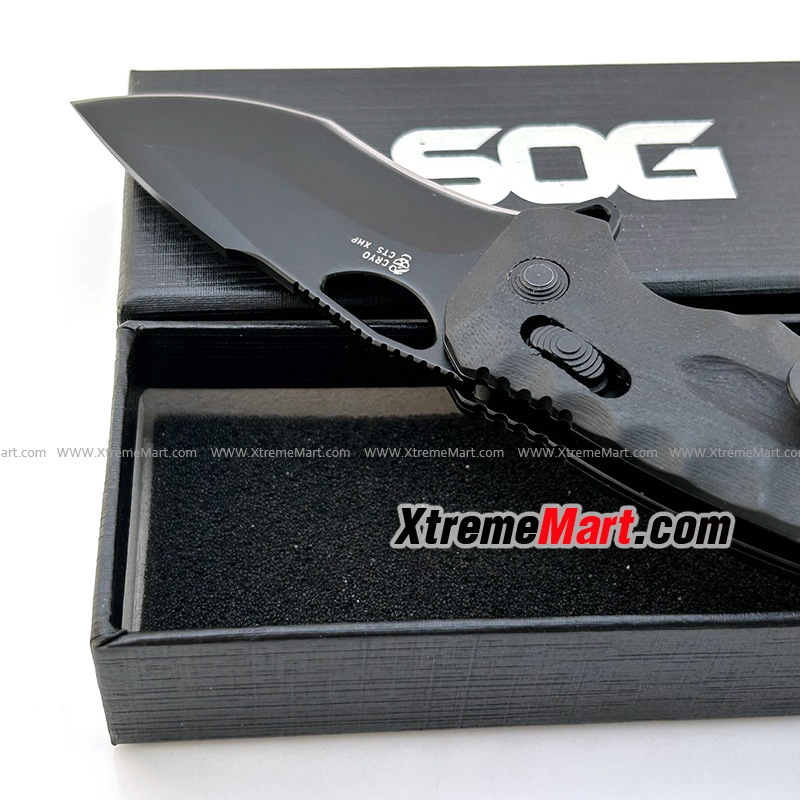 มีดพับ SOG Kiku XR CTS-XHP ใบสีดำ ด้ามสีดำ (Black) จุดหมุนตลับลูกปืน