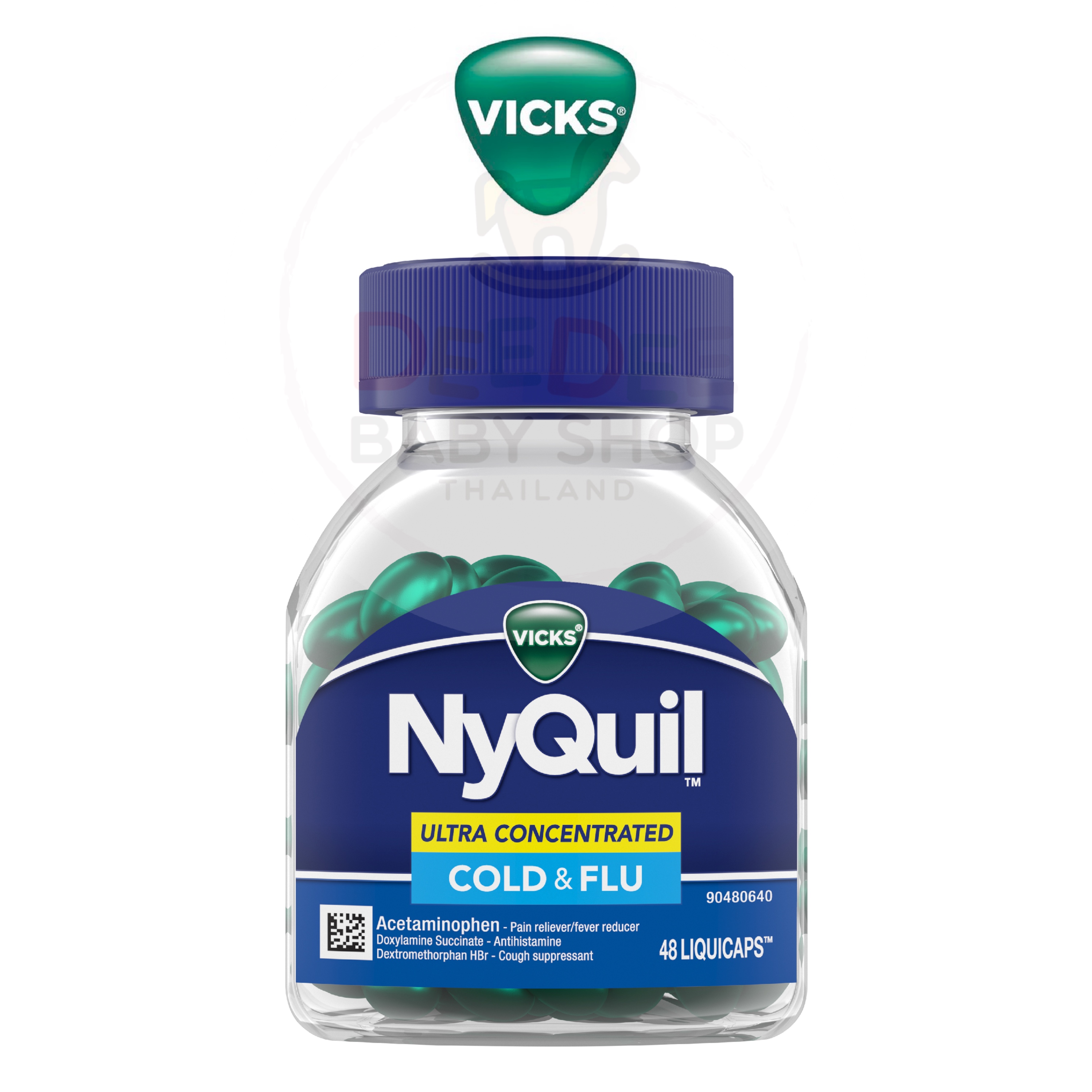ยาบรรเทาอาการหวัดและไข้หวัดสำหรับช่วงกลางคืนสูตรเข้มข้นพิเศษ Vicks NyQuil Ultra Concentrated Cold & Flu Relief LiquiCaps (48 LiquiCaps)