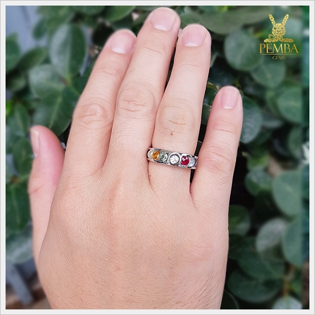 แหวนนพเก้าแท้ เพชรแท้ เงินแท้925 ชุบทองคำขาว เสริมมงคลชีวิตทุกด้าน