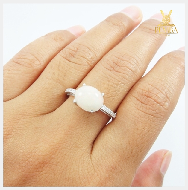 แหวนโอปอลขาว เงินแท้925 ชุบทองคำขาว เหลืองสีรุ้ง แหวนพลอยแท้