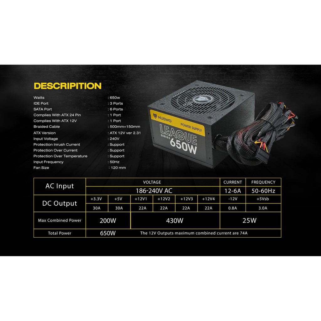 POWER SUPPLY NUBWO LEAGUE NPS-030 550W , NPS-020 650W รับประกันศูนย์2ปี #อุปกรณ์จ่ายไฟ พาวเวอร์ซัพพาย