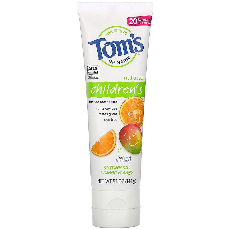 ยาสีฟันผสมฟลูออไรด์สำหรับเด็ก Tom's of Maine Natural Children's Fluoride Toothpaste (Outrageous Orange Mango)