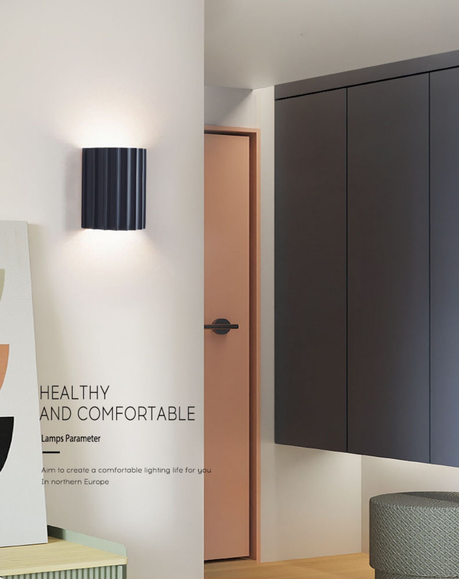 โคมไฟติดผนังภายในทรงโค้งผิวลายลอนเส้นตรงแนวตั้งสไตล์นอร์ดิก [BD-033]