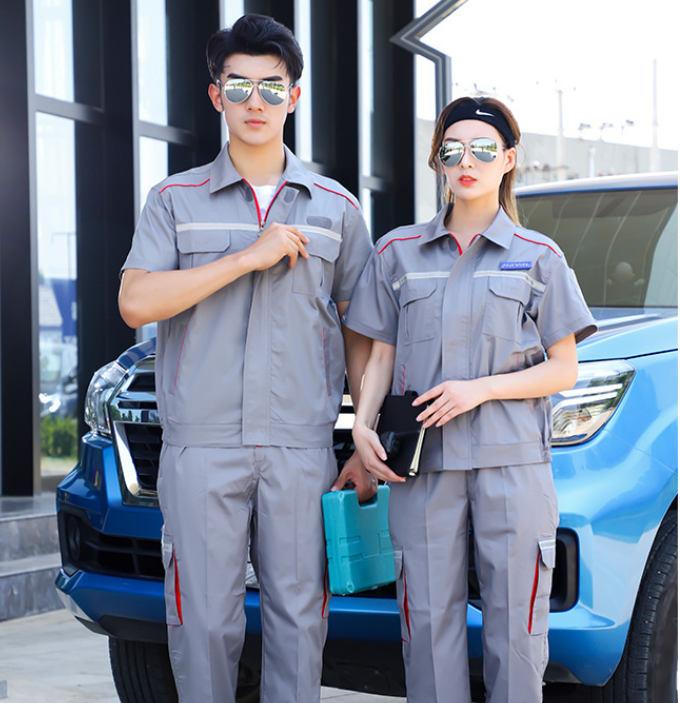 ชุดช่างสำเร็จรูปแขนสั้น พนักงานช่าง โชว์รูมรถ เนื้อผ้าคอมทวิล M6804004 สีภาพ S-4XL