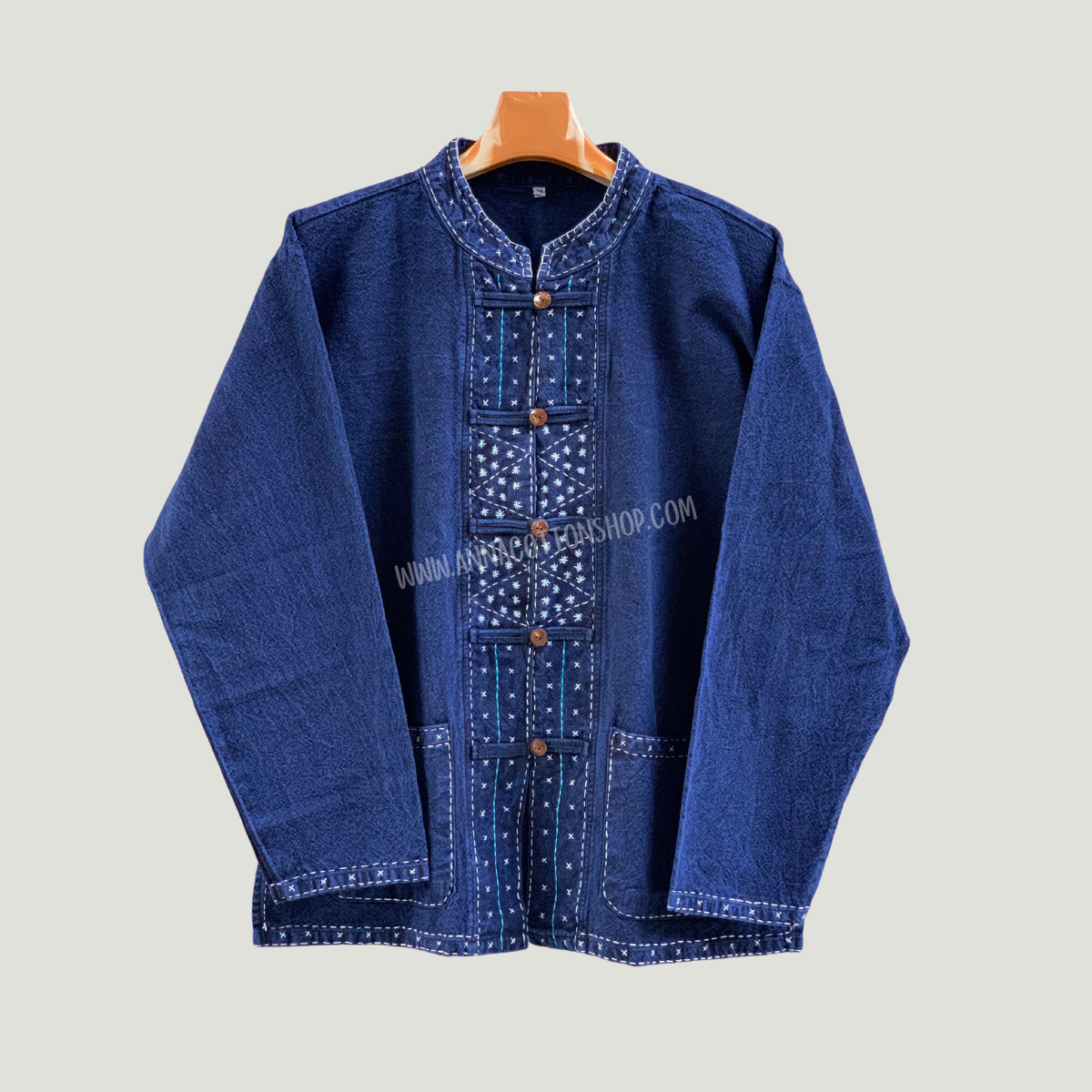 เสื้อผ้าเมืองม่อฮ่อมฟอก ผู้ชาย -ผู้หญิง หญิงใส่ได้ ผู้ชายใส่ดี เนื้อออกลายสวยเกล็ดหิมะ เสื้อง่ายๆทนทานสีเหมือนผ้ายีนส์ ใส่เที่ยวได้ทุกงาน