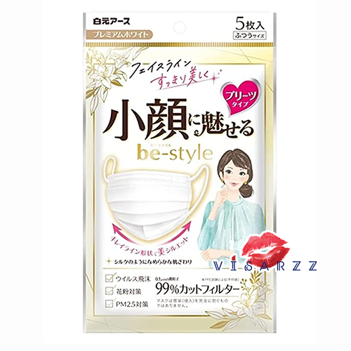 (มาส์กหน้าวี รุ่นจีบ Dolly ซองขาว) Hakugen Earth Be-Style V-Shape White Face Mask 5 Pieces มาสก์สีขาวนุ่มละมุน ช่วยพรางให้หน้าเรียว และกันฝุ่น PM2.5 ได้ยอดเยี่ยมด้วยฟิลเตอร์เพียง 0.1 ไมครอน