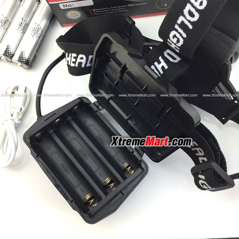 ชุดเซตไฟฉายคาดหัวซูม Ultrafire P90 LED แสงสีขาว 888000W สว่างมาก พร้อมแบตเตอรี่และสายชาร์จ USB