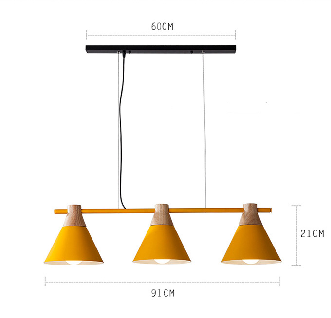 โคมไฟแขวนเพดานแบบ 3 ดวง สไตล์ Nordic โป๊ะโคมมีหัวไม้ 91x21cm [YL913]